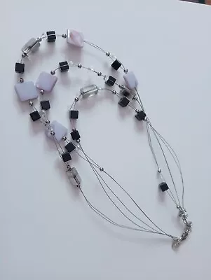 Marks And Spencer M&S Silver Tone White Black Beaded Multi Strand Necklace • £5.99