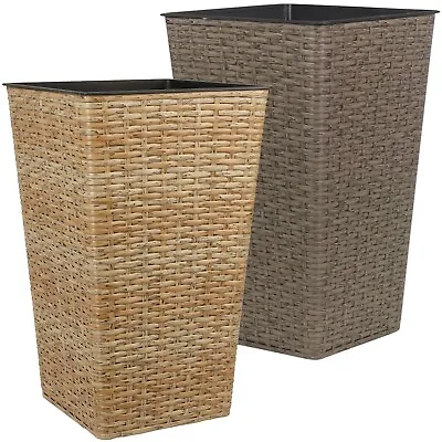 Large Tall Square Plant Pot Rattan Weave Indoor Outdoor Elegant Garden Planters • £16.99