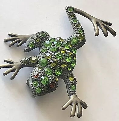 Vintage Green Rhinestone Leaping Frog Brooch Pin Or Pendant - 2.5” • $9.99