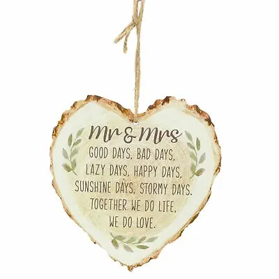 Wooden Heart Mr & Mrs Plaque | Marriage Plaque Wedding Hanging Decoration  • £6.99