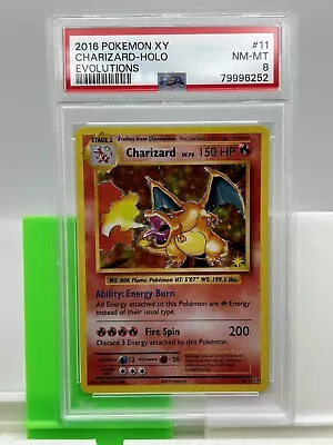 Charizard HOLO 11/108 PSA 8 Near Mint/MINT Pokémon XY Evolutions TCG 2016 • $75