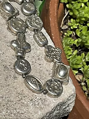 Vintage Silver Tone Modernist Reversible Bead Necklace Snap Clasp Jewelry  • $19.82