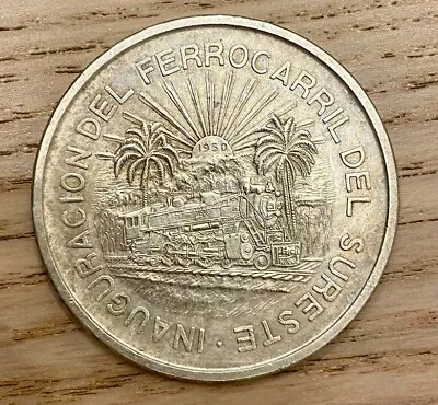 1950 Mexico 5 Pesos Ferrocarril Silver Coin Toning Exc • $155