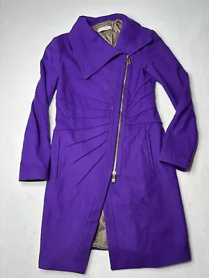 Versace Women’s Purple Virgin Wool Coat Size 44 Moto Zip Up • $129.85