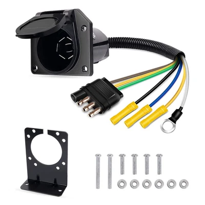 $31.15 • Buy 1PC 7 Way RV Trailer Connector Socket Wiring Harness And Mounting Bracket Kit