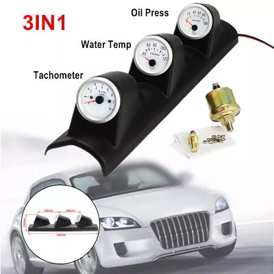 US Car 12V 3in1 Triple Gauge Meter Kit Tachometer & Water Temp & Oil Pressure • $57.39