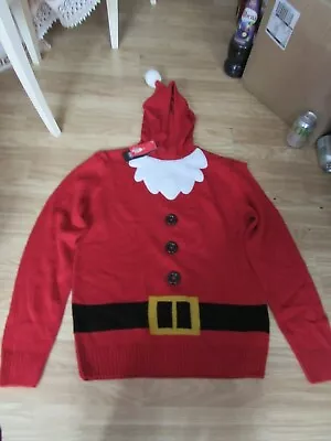 Mens Novelty Christmas Themed Santa Claus Hooded Jumper Size Medium 38-40 By F&f • £15