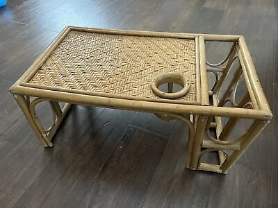 Vintage Bamboo Wicker Breakfast Bed Tray/Lap Desk Mid Century Modern Boho Table • $69.99