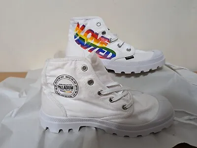 Palladium Pampa Pride White Rainbow Canvas Shoes 77081-100-M Size UK 3.5 • £39.99