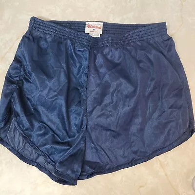 VTG Cobblestones Blue Nylon Running Shorts Deadstock Lined Silky Sheer USA Sz M • $24.99