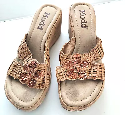 Mudd Shoes Vintage 90s Y2K Women's 8.5  Boho Platform Sequin Wedge Sandal • $22