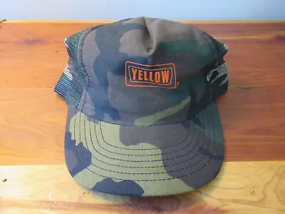 Vintage YELLOW TRUCKING CO  Snapback Mesh Trucker Hat Cap CAMO Made In USA • $14.85