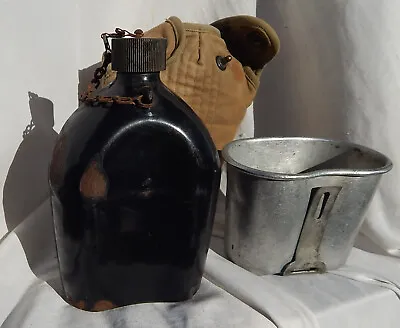 RARE! WW 2 US Army USMC Soldiers Black Canteen With Cup  & Case All Dated 1942 • $174.95