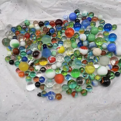 Lot Of 50s-80s Glass Marbles Vintage Blue Green Yellow Orange .5  To 1  Toy • $16
