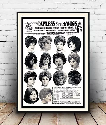 Capless Wigs  : Vintage Ladies Hair Care Advertising  Poster Reproduction • £5.09