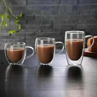 £5.99 • Buy Double Wall Insulated Glass Coffee Glass Mug Tea Cup With Handle 150/250/450Ml