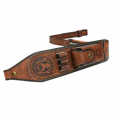 TOURBON Vintage Leather Rifle Sling Ammo Carry Strap W/Hunt Knife Pocket Gift • $108.89