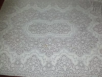 Vintage Quaker Lace Tablecloth Ivory Graceful Flowers 88x64 Tag Loops • $52