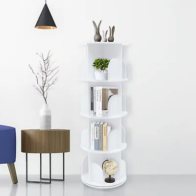 $86 • Buy 4 Tiers 360° Rotating Bookshelf Floor Standing Storage Shelf Book Organizer