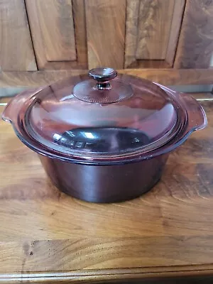 Vision Corning USA 5L Teflon Non-Stick Glass Dutch Oven Pot Cranberry With Lid • $35