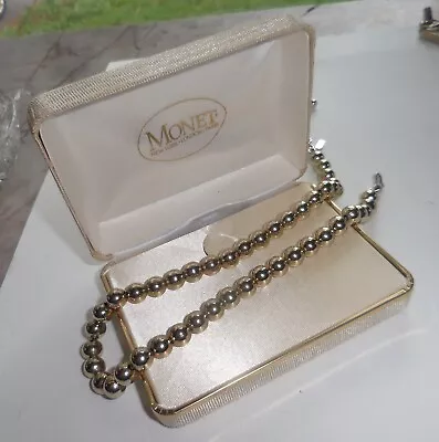 Vintage Monet Silver Tone Bead Necklace W Monet Presentation Box • $5