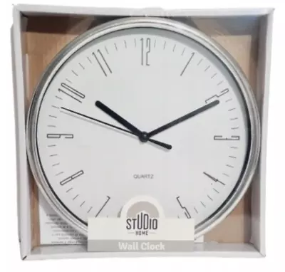 Wall Clock Studio Home Wall Clock Silver And White Battery Operated • £12.99