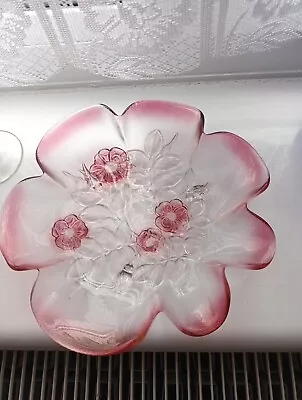 Vintage Mikasa Walther Glass Rosella Pink Floral Ruffle Edge Dish Plate • £8