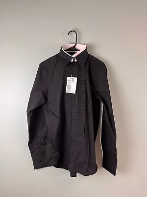 Benetton Sisley Black Ruffled Front Mens Large Dress Shirt Slim New With Tags • $22.99