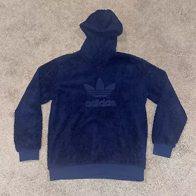 Adidas Trefoil Sherpa Navy Blue Hoodie Sweatshirt Size Medium • $29.99