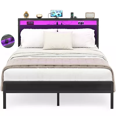 Full Metal Bed Frame Platform Bed Frame With Storage Headboard Shelf & USB Ports • $99.99