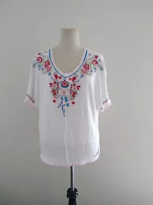 Mexican Embroidered Tops For Women Summer Short Sleeve Boho Shirts Peasant Blous • $26