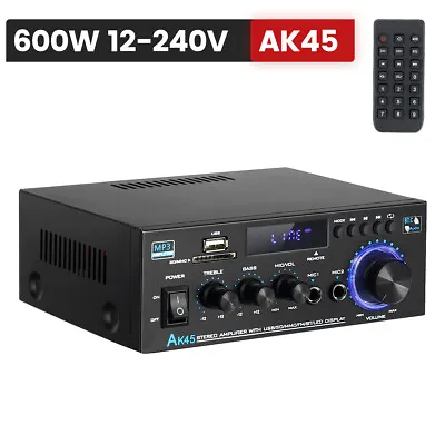 600W Bluetooth Power Car/Home Stereo Amplifier Amp Audio Hifi 2CH 2 Mic Input  • £27.55