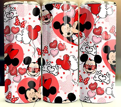 Mickey Minnie Valentines 20oz Tumbler Stainless Steel Cup Mug W/Straw Lid • $19.95