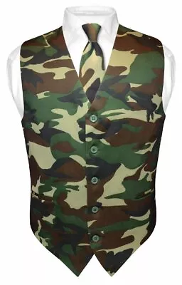Mens ARMY Green Camouflage Dress Vest NeckTie Set Large • $19.95