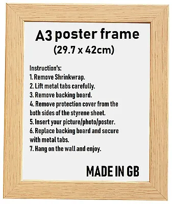 A3 Picture Frame Oak Photo Poster Frame Modern Wooden Effect Free Delivery • £7.95