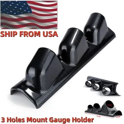 $45.04 • Buy US 52mm 3-Hole Car Pillar Dash Gauge Pod Mount Frame Cover Carbon Fiber Style X1