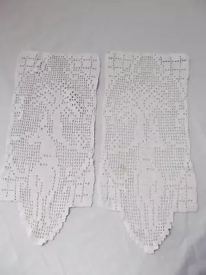 Vtg Antique Lot 2 Crochet Doily Rectangle Deer Tree 15in Set Pair • $24.99