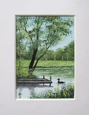 Aceo Original Hand Painted Signed Summer River  Landscape Miniature Painting • £7