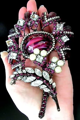 LAWRENCE VRBA Amazing Purple Glass Flower  HUGE Vintage Pin Brooch • $799.99