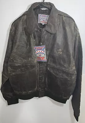 Vintage Swingster Mens XL  The Squadron  Brown Faux Leather Flight Bomber Jacket • $20