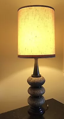 MCM Mid Century Modern Tall Cork & Wood Lamp With Shade 47” Tall • $298