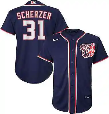 $19.99 • Buy Washington Nationals Nike MLB Youth Boys Max Scherzer Cool Base Navy Jersey NWT