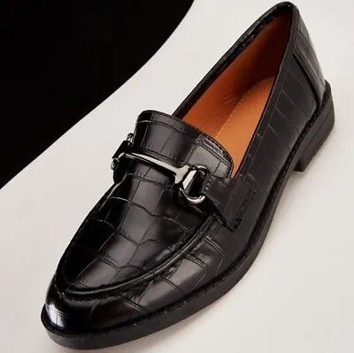 £19.99 • Buy Ladies Black Mock Croc Loafers Shoes Comfy Work School Womens Office Pumps Flat 