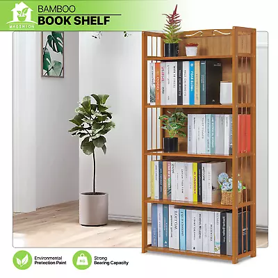 28 Natural Bamboo 5-Tier [ENCLOSED BACK] Freestanding Bookcase Home Display Case • $69.99