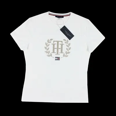 Women's Tommy Hilfiger Laureled Monogram Short Sleeve T-Shirt White H27TB052 • $25.99