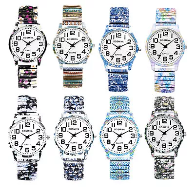 18MM Womens Elastic Stretch Bracelet Wristwatch Boho Big Dial Easy Reader Watch • $29.44