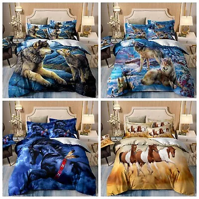 Animal Wolf Horse Duvet Quilt Cover Set Single Double Queen King Size Pillowcase • $35.99