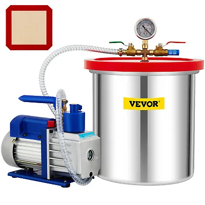 $144.99 • Buy VEVOR 5 Gallon Vacuum Chamber With 5CFM Vacuum Pump Kit 1/3HP Single Stage 110V