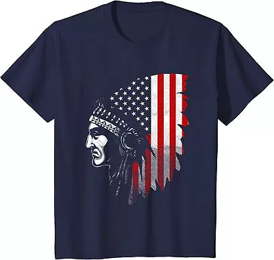 Native American Indian American Flag Headdress Youth Unisex T-shirt • $18.99