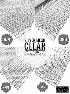 Iron On Diamante Transfer Strips Hot Fix Rhinestone Silver Mesh Crystal Clear • $11.46